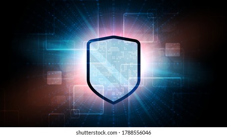 Online data protection shield and abstract with computer technology