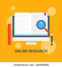 Online data research, education, distance learning flat vector illustration