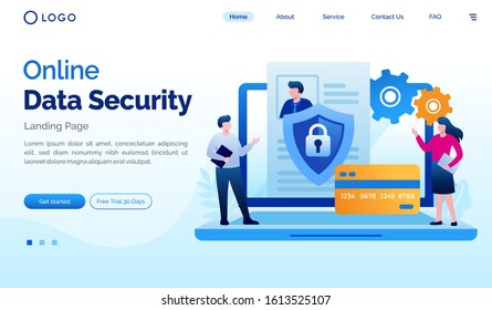 Online data security landing page website illustration flat vector template 