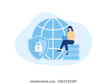 Online data security and sql technology trending concept flat illustration
