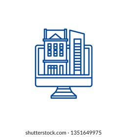Online database of real estate line icon concept. Online database of real estate flat  vector symbol, sign, outline illustration.