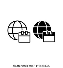 Online date icon. With outline and glyph style