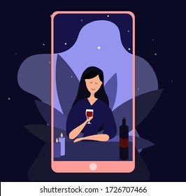 Online date, virtual love, long distance relationship. Dating app. Cartoon couple talking during quarantine. Connection with isolated partner Vector illustration