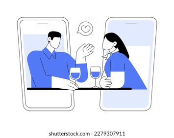 Online dating abstract concept vector illustration. Romantic relationship, digital application, couple match, social media profile, girlfriend search, web camera date, valentine abstract metaphor.