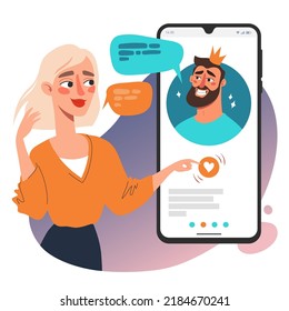 Online dating app concept. Communication with smartphone, vector illustration