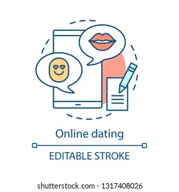 Online dating app concept icon. Chatting via messenger idea thin line illustration. Romantic messaging, internet flirt. Date, love search application. Vector isolated outline drawing. Editable stroke