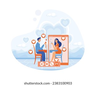 Online dating app concept with man and woman. flat vector modern illustration 
