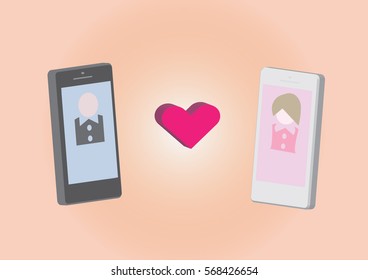 Online dating app concept with man and woman.