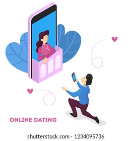 Online Dating App Concept. Virtual Relationship And Love. Couple Communication Through Network On The Smartphone. Perfect Match. Flat Vector Illustration