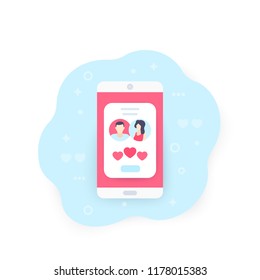 Online dating app, match, vector icon
