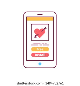 Online dating app on smartphone screen color line icon. Virtual relationship. Free applications. Sign for web page, mobile app. UI/UX/GUI template. User interface display. 
