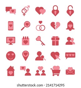 Online dating app red vector icon set