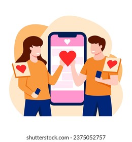 aplicación de citas en línea, una pareja se conoce a través de una aplicación en línea