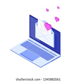 Online dating applications, virtual relationships vector isometric concept. 