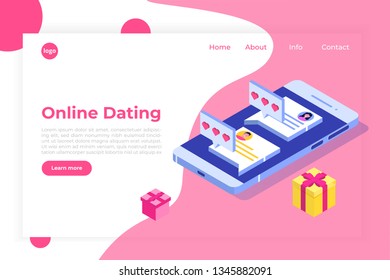 Online dating applications, virtual relationships vector isometric concept. 