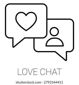 Online dating chat application line icon with heart speech bubble