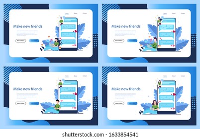 Online dating and communication app concept. Virtual relationship and friendship. Communication between people through network on the smartphone. Flat vector illustration