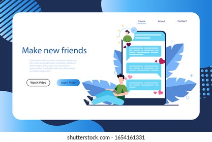 Online Dating und Kommunikation App Konzept. Virtuelle Beziehung und Freundschaft. Kommunikation zwischen Menschen über das Smartphone. Flaches Vektorillustration-Illustration
