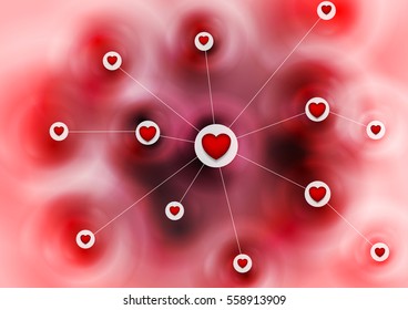 Comunicación de citas en línea con fondo del vector del corazón