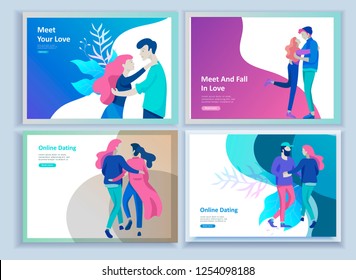 Online dating concept app login page with Funny cartoon characters couple. Modern graphic elements for web banners, web design, printed materials. Flat design vector illustration