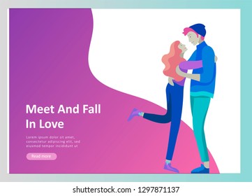 Online dating concept app login page with Funny cartoon characters couple. Modern graphic elements for web banners, web design, printed materials. Flat design vector illustration