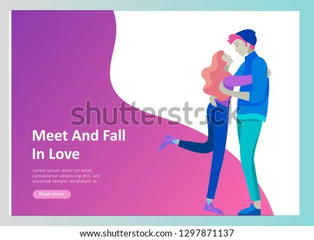 Online dating concept app login page with Funny cartoon characters couple. Modern graphic elements for web banners, web design, printed materials. Flat design vector illustration