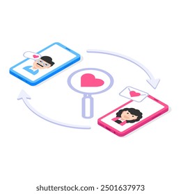 Online dating concept. Isometric vector illustration