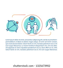 Online dating concept linear illustration. Fall in love. Romantic date. Couple matchmaking. Article, brochure, magazine page. Thin line icons with text. Print design. Vector isolated outline drawing