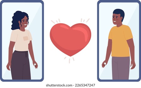 Online dating flat concept vector spot illustration. Editable 2D cartoon characters on white for web design. Matching with potential romantic partner creative idea for website, mobile, magazine