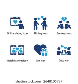 Encontros on-line, Flerte, Rompimento, Fazer fósforo, Presente, ícone de data