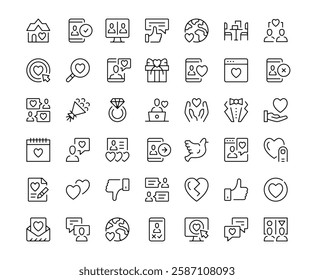 Online dating icons. Outline symbols collection. Premium vector line icons set