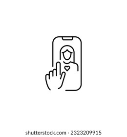 Online Dating line icon for app. Hand touch screen smartphone. Vector illustration 
