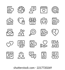 Online dating line icons. Outline symbols. Vector line icons set