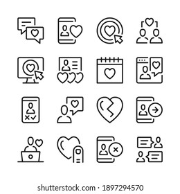 Online Dating Line Symbole gesetzt. Moderne Grafikdesign-Konzepte, einfache Rahmenelemente-Kollektion. Vektorliniensymbole