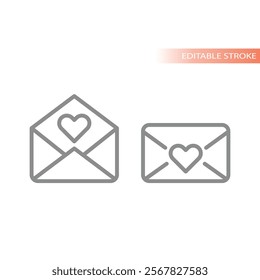 Online dating messaging line vector. Love letter, envelope with heart icon.