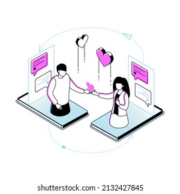 Online dating - modern line isometry design style illustration