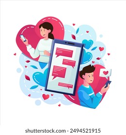 Online Dating On Valentine's Day using modern style vector view