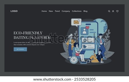 Online Dating Platform concept. Diverse people engaging with an eco-friendly dating service. Love meets sustainability. Vector illustration.