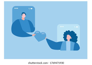 Plataforma de citas en línea, videollamada. Ilustración vectorial para banner web, infografía, móvil. 