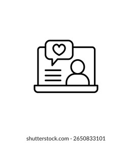 Ícone de perfil de namoro on-line com coração fala bolha linha desenho
