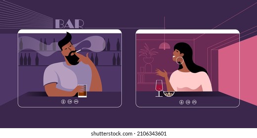 Online dating in quarantine. Vector illustration for landing page mockup or flat design advertising banner.