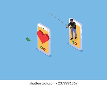 Online dating scam isometric 3d vector illustration concept