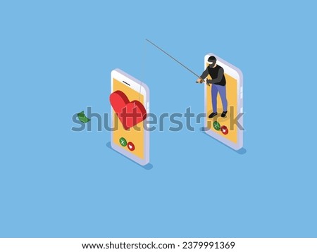 Online dating scam isometric 3d vector illustration concept
