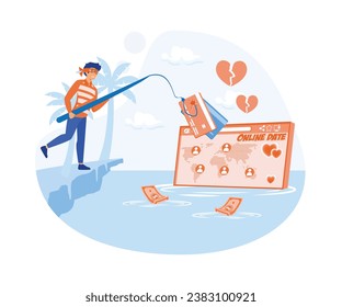 Online dating scam. Masked thief. Man internet predator. Thief, cyber bandit steal credit card. flat vector modern illustration 