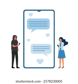 Online dating scam on smartphone mobile app in flat design. Phone phishing.