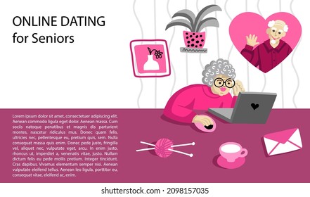 Online dating for seniors. Grandma and grandpa are calling on the computer through a video call. Parents chat with each other on Valentine's Day. Date online on a dating site