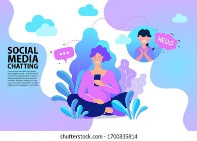online dating and social networking concept, teenagers chatting on the Internet. Vector illustration. EPS10.