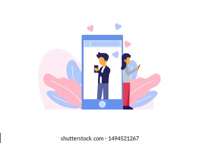 Online dating and social networking, virtual relationships concept vector illustration concept for web landing page template, banner, flyer and presentation