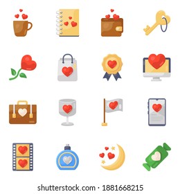 
Online Dating and Valentine Accessories Flat Icons 