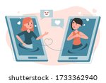 Online dating vector isolated illustration. Woman and woman chatting online. Find love in the internet. Homosexual couple in love, online communication.